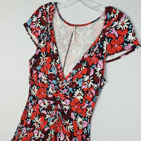 Free People Key to Your Heart Floral Mini Dress Ribbed Stretchy Bohemian size L - Picture 4 of 13
